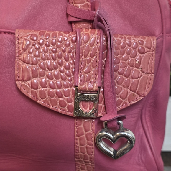 Brighton Pink Leather Barrel Bag with Croc Embossed Trim - Picture 2 of 10